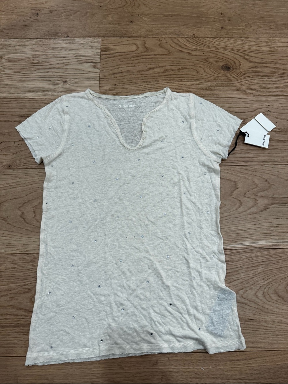 Zadig & Voltaire Tee in Cream with Rhinestones Studs NWT (Size XS)